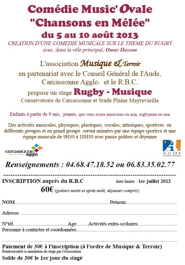 RBC BULLETIN INSCRIPTION MUSICOVALE