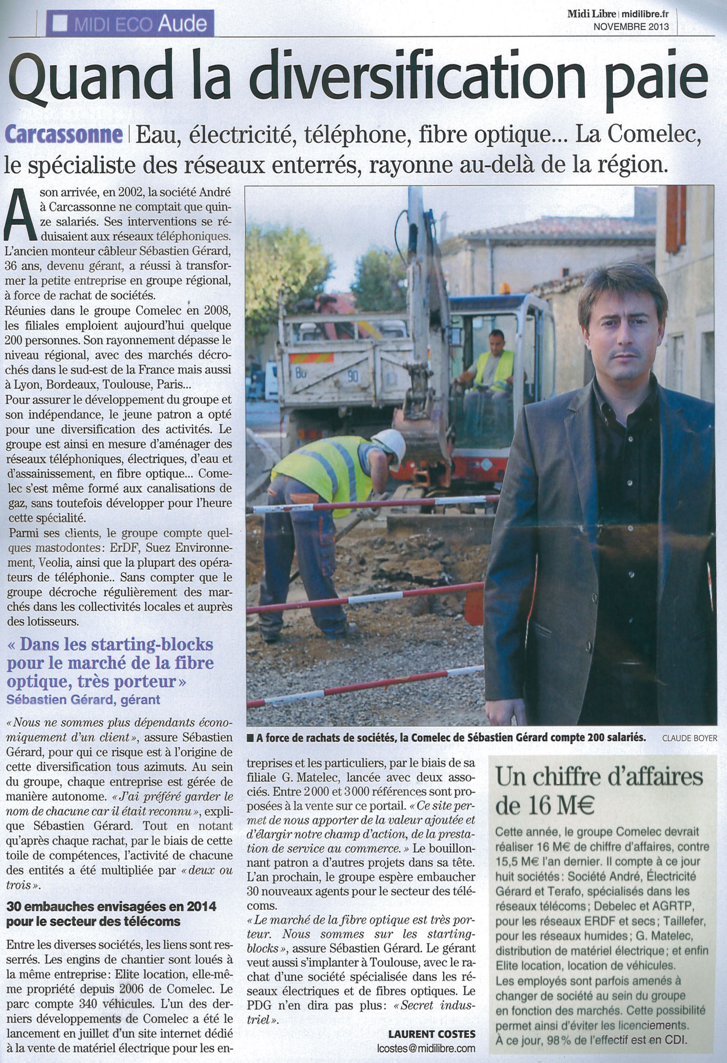 Article Midi Libre sur le Groupe COMELEC - usc 2013