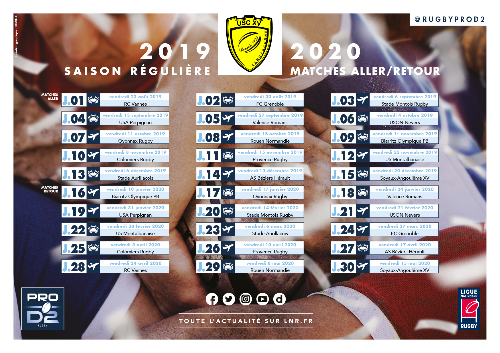 Calendrier US Carcassonne 2019-2020