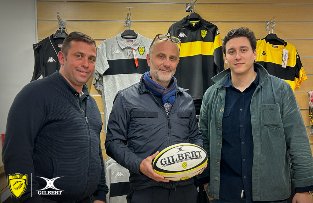 De gauche à droite : Guilhem Rouquet (Commercial chez Intersport) ; Laurent Gaya (Responsable Gilbert France) Jonathan Jourdan (Directeur US Carcassonne)